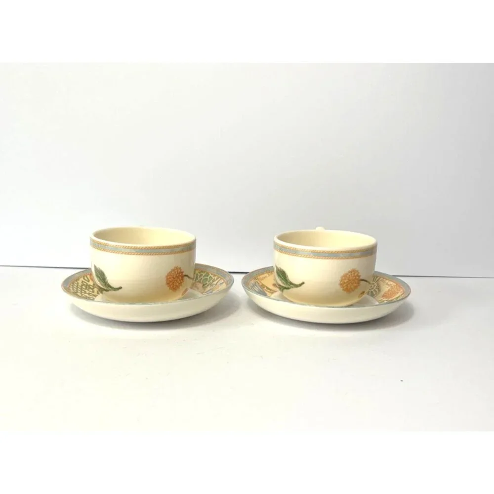 Vintage Wedgwood Home Garden Maze Set Of 2 Cups & Saucers Floral Design